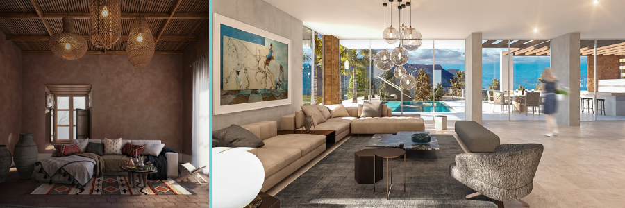 Virtual tour of a moroccan living room and seaside resort living room by Cad Crowd virtual reality designers