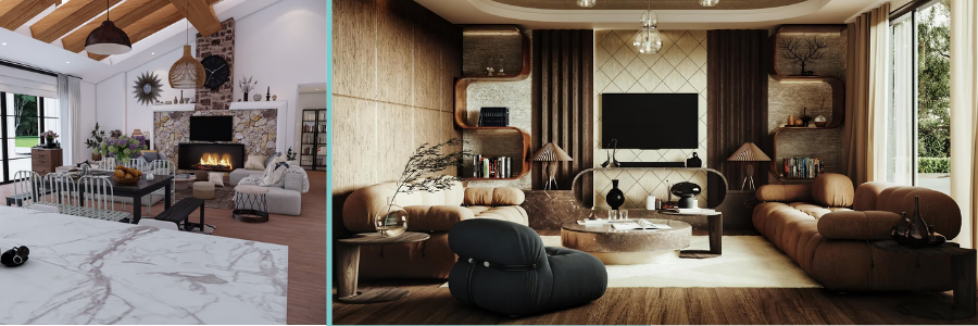 Virtual walkthrough and staging of a farm house and quiant living room by freelance architectural and interior design experts at Cad Crowd