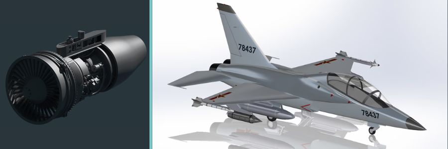 aerospace design of a jet engine and fighter jet by Cad Crowd aerospace design expert freelancers