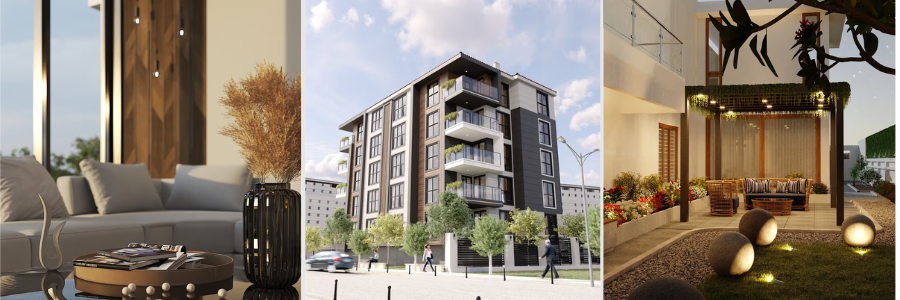 texturized 3D renders including landscape and interior by Cad Crowd architectural designers and freelancers