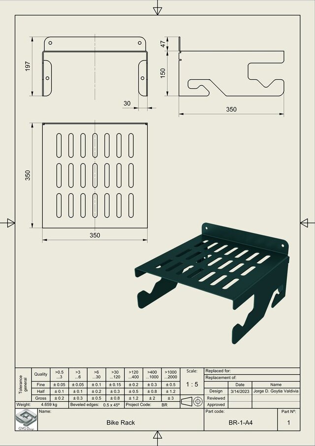 I will do 3D modeling and the manufacturing drawing of a mechanical part image 12