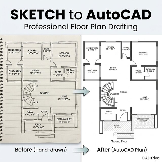I will convert sketches, PDFs, and concepts into accurate AutoCAD floor plans image 2