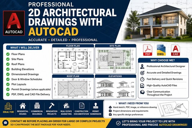 I will design 2d floor plan, site plan, roof plan and elevations with AutoCAD image 3