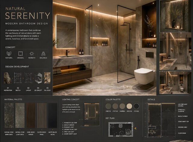 I will design 3d toilet design, bathroom in 3d model and the 2d floor plan