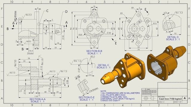 I will create 3D model from 2D drawings using SolidWorks, Fusion 3D, CATIA, and FreeCAD