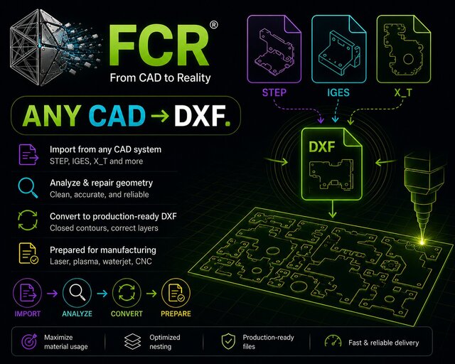 I offer CAD to DXF conversion, sheet metal flattening & nesting