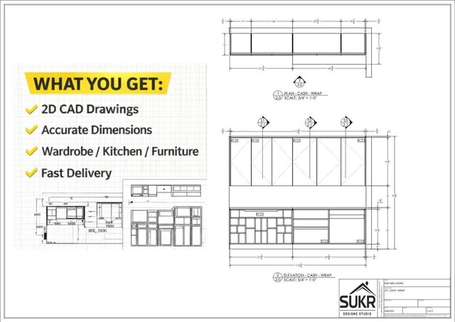I offer 2D AutoCAD millwork shop drawings & detailing for clients image 1
