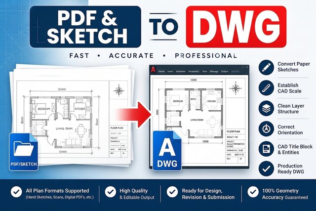 I will convert your PDF drawing into AutoCAD dwg files
