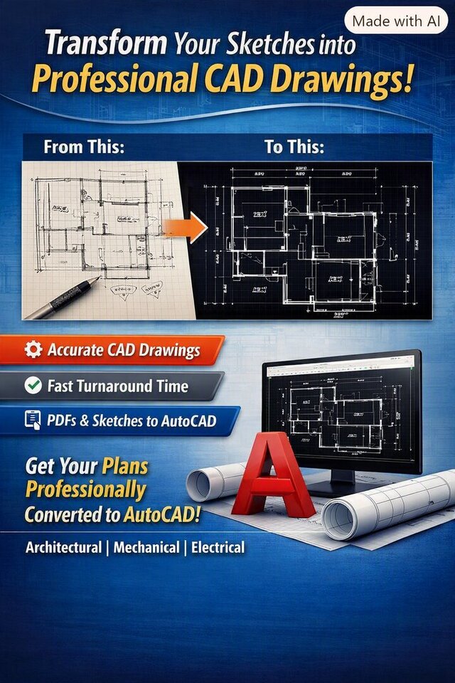 I will create an accurate CAD file (DWG) from PDF or hand drawn sketch