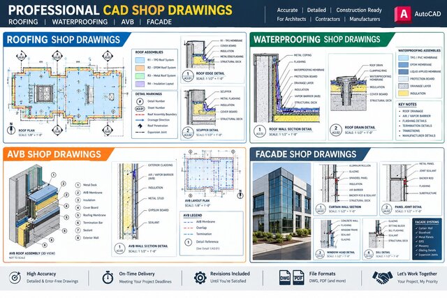 I will create professional roofing shop drawings and CAD details in AutoCAD