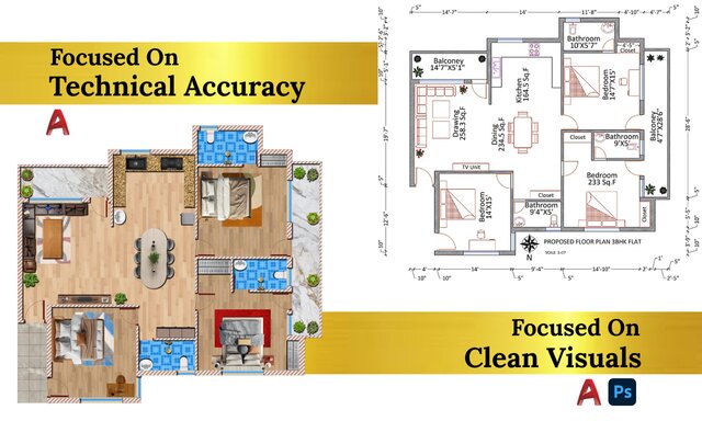 I will create detailed and colored 2d floor plans with AutoCAD image 5
