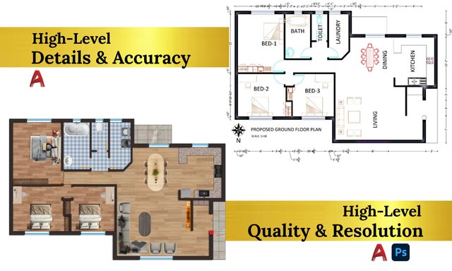 I will create detailed and colored 2d floor plans with AutoCAD image 6