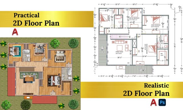 I will create detailed and colored 2d floor plans with AutoCAD image 2