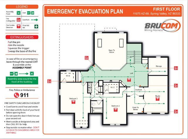 I will design fire evacuation plan and fire escape routes