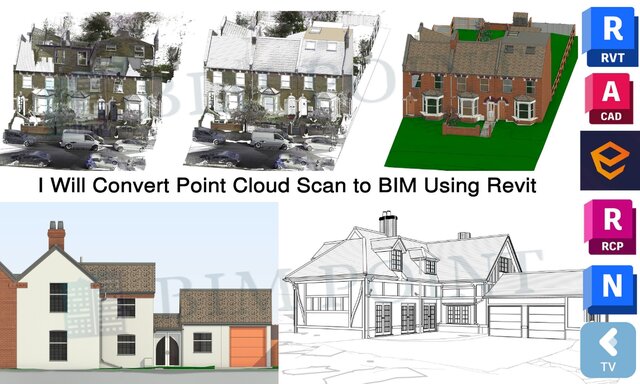 I will convert E57, RCP, RCS, and point cloud scans to BIM using Revit