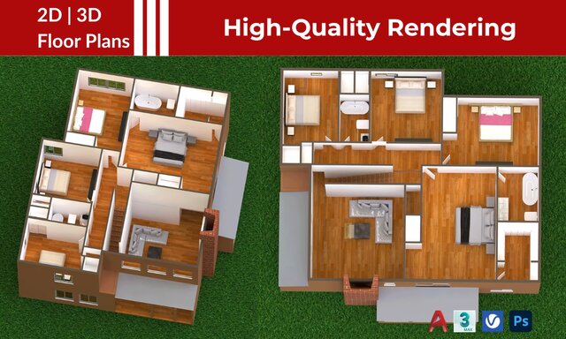 I will create accurate 3D floor plans from 2D CAD drawings image 4