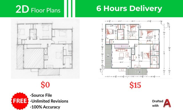 I will create your 2D floor plans in 6 hours