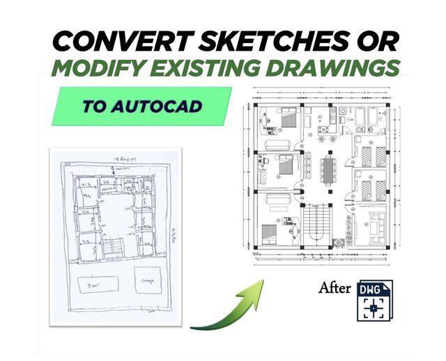 I will modify existing drawings and convert sketches into AutoCAD
