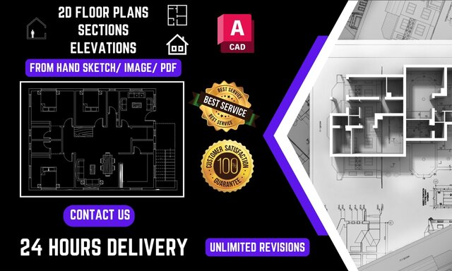 I will deliver architectural drafting with 2D floor plans, sections, elevations, and CAD conversions