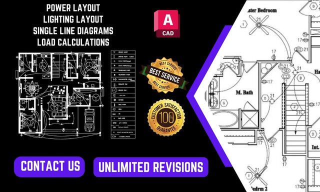 I will design electrical drawings including lighting layouts, conduit layouts, load calculations